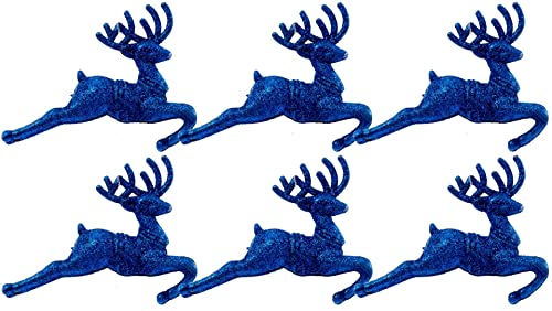 Simply Products Pack of 6 - Hanging Glitter Reindeer Christmas Tree Decorations - 2.2cm x 9.5cm (Royal Blue) - Image 3