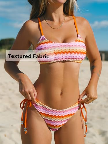 CUPSHE Women's Bikini Sets Two Piece Swimsuit Textured Square Neck Self Tie Cheeky Bottom Adjustable Straps4