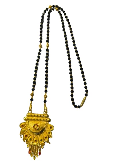 QNAM Traditional Black with gold Plated Pendent mangalsutra Copper Brass Stylish Black Golden Chain Mangalsutra for Women-picture-40