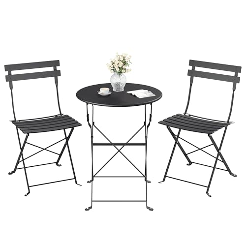 SONGMICS Table de Jardin Exterieur avec Chaises, 3 Pièces, Pliable, 2 Chaises, 1 Table, Salon de Jardin Exterieur, Acier, Résistant aux Intempéries, pour...