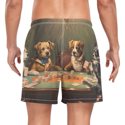 Mens Swim Trunks with Liner, Poker Dogs Funny Cool Quick Dry Beach Swim Shorts, Swimwear Bathing Suits S2