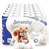 Serenity Soft Quilted Toilet Tissue 3‑Ply – Luxuriously Soft, Gentle & Strong Bulk Toilet Rolls, Hypoallergenic, Mega Value Pack of 72 Rolls, Sustainable & Dermatologically Tested