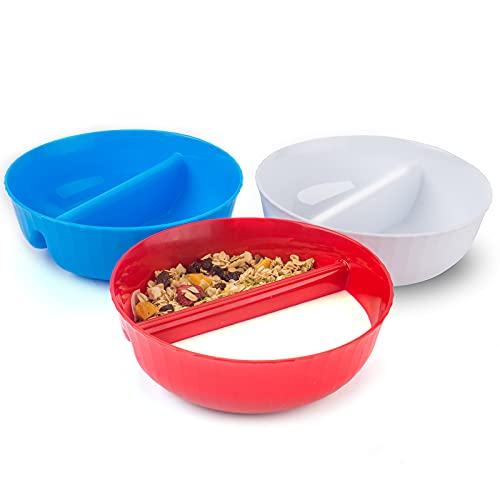 3er-Set Müslischalen, stapelbare Snackschalen, hält das Müsli bis zum letzten Bissen knusprig, sehr gut geeignet für Müsli/Milch, Kartoffelchips/Ketchup, spülmaschinengeeignet (blau, rot, weiß) Cover