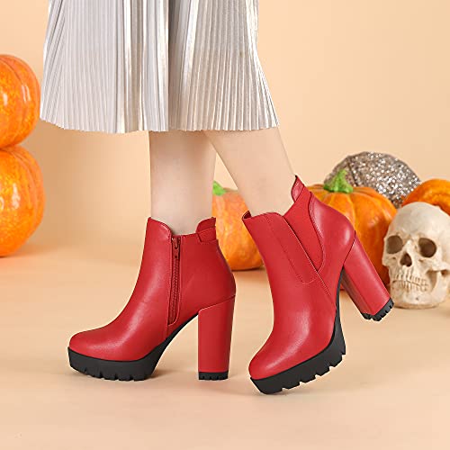 Allegra K Allegra K Women Chunky High Heel Platform Red Ankle Boots 9.5 M US