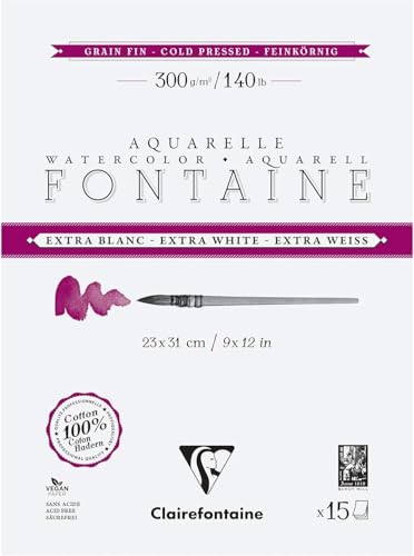 Papel acuarela Clairefontaine bloc 300g de algodón grano fino para técnicas húmedas y gouache