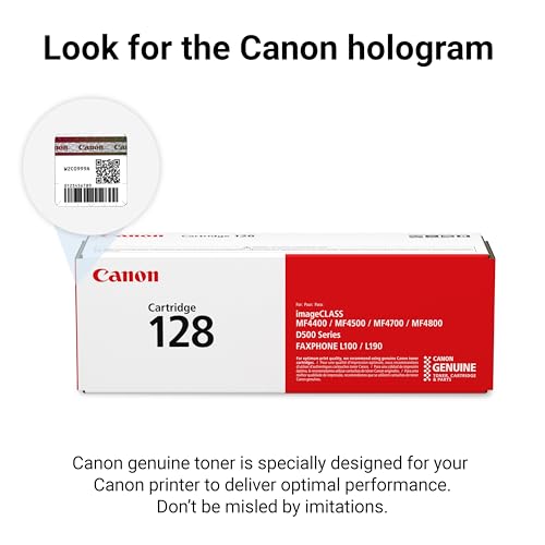 Image of Canon Genuine 128 Black Toner Cartridge Compatible with MF4450, MF4770n, MF4570 Series, MF4800 Series, D530, D550, L100, L190