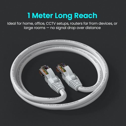 Image of Portronics Net X1 CAT-6 Ethernet Cable 1M, RJ45 to RJ45 LAN Cable, 1000 Mbps Speed, 250 MHz Bandwidth, Copper-Plated Connectors & Copper Clad Wires, Durable PVC Build, for Router,PC,CCTV,Laptop & More