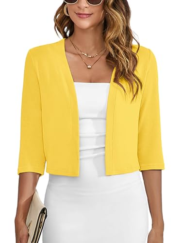 Heymoments Women's Thin Shrugs for Dresses Yellow Large Open Front Knit Lightweight Coat Cropped Tops Shawls and Wraps Cardigan Dressy Sweater Clothes