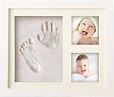 PewinGo Cadre Empreintes Bébé, Kit Empreinte Pieds et Mains Bebé pour Cadeau Nouveau Né Naissance, Personnalisé Kit d'impression de Cadre Photo pour Bébe-Blanc