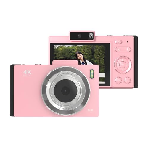 Andoer Appareil photo numérique portable 4K CCD 48 MP écran IPS anti-tremblement, zoom 16x, mise au point automatique avec batterie flash, anniversaire pour adolescents, étudiants, amis