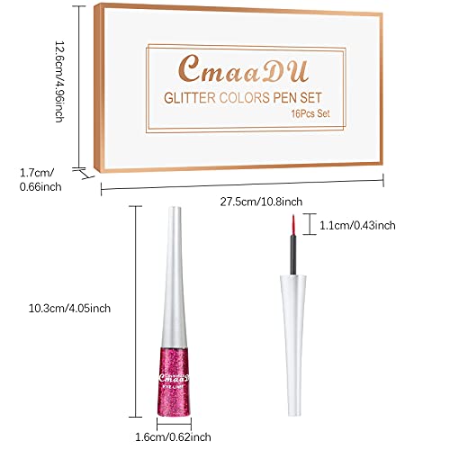 Freeorr 16 Colors Glitter Eyeliner, Liquid Eye Liner Metallic Shimmer Eyeshadow, Glitter Eyeliner Collection Waterproof High Pigmented Sparkling Silver Colored Eyeliner Kit For Party Festival Makeup #TOP1