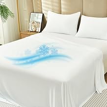 Sleepymoon Cooling Queen Bed Sheets 4 Piece Set, New Cool Technology Q-Max > 0.4 Soft Sheet Sets for Hot Sleeper, 18 inch Deep Pockets, White