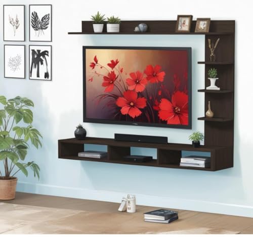 Image of Engineered Wood 32 inch Broad Base with C Shaped Wall Mounted TV Unit, Suitable for Upto 32 inches smart tv (C Style Cabinet, Dark Wenge)