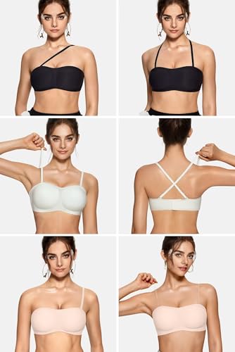 Vertvie Women's Wireless Strapless Bra Seamless Bandeau Bra Non-Slip Silicone Tube Top Push Up Comfotable Padded Bralettes (Nude,Medium)4
