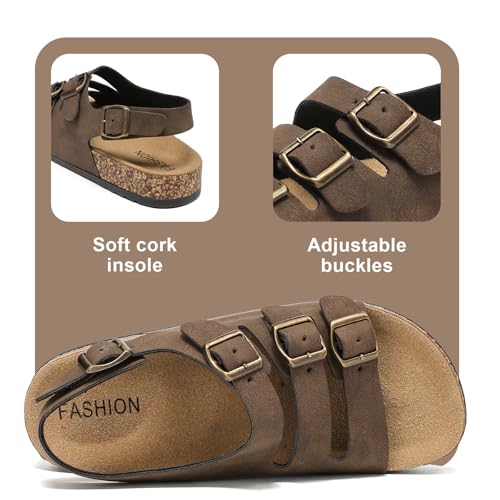 Womens Cork Footbed Sandals With Back Strap, Men Adjustable Buckle Slip-On Slingback Slides Sandals Suede Memory Foam Comfortable Non Slip Beach Slippers for Summer Shoes Footwear2