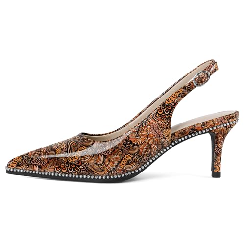 Image of YODEKS Slingback Heels for Women Pointy Toe Beaded Heels Close Toe Kitten Heel Pumps 2.5 Inch Stiletto Pumps Wedding Party Dressy Shoes