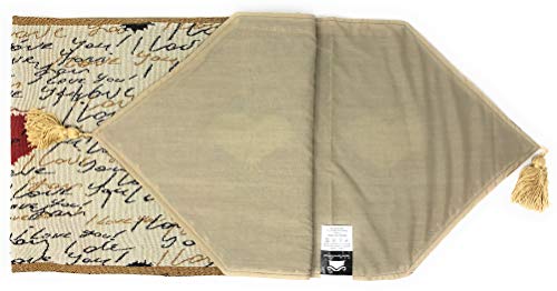 Tache Romantic Cursive Handwritten Love Letter Valentine Hearts Beige Table Runner - Vintage Farmhouse Woven Tapestry Kitchen Dining Dinner Linen Napery Cloth - 13 X 54 Inches #TOP6