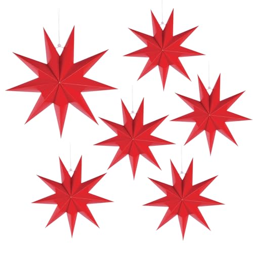 Kapokr 6 Stück Faltsterne Weihnachten Papiersterne zum Aufhängen Neunzackiger Papier Sterne Weihnachten 30cm Weihnachtsdeko Papier Weihnachtsstern für Weihnachten Hochzeiten Babypartys