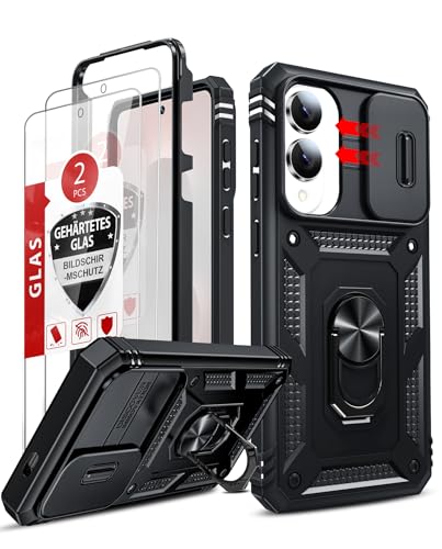LeYi for Samsung Galaxy S25-Edge Case: Samsung S25 Edge Case with [2 Packs] Screen Protector, Slide Camera Cover, Military-Grade Heavy Duty Protection Cell Android para S25 Edge Phone Case, Black