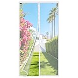 MYCARBON Rideau Anti Mouche et Insectes 120x220cm Moustiquaire Porte Aimanté Moustiquaire Porte Fenêtre Magnétique Maillage Ultra Fin Fermeture Automatique, Sans Perçage, avec Ruban Adhésif, Blanc