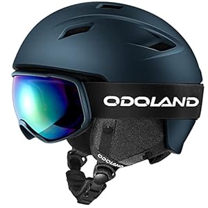Odoland Skihelm Skibrille Set Snowboardhelm mit Snowboardbrille für Erwachsene Schneebrille UV 400 Schutz Windwiderstand Snowboard Brille zum Skifahren und Bergsteigen Dunkelblau M