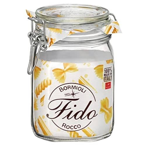Bormioli Rocco Fido, 2 Pack, 33.75 Oz. Food Storage Glass Jars, Airtight Rubber Seal & Glass Lid, with Stainless Wire Clamp, Mason Jar, Made in Italy