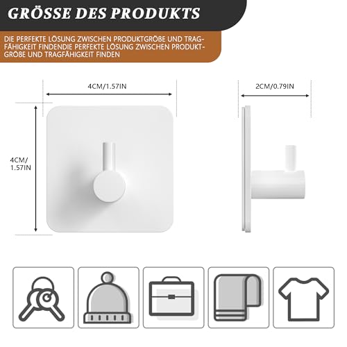 Aikzik Handtuchhalter ohne Bohren, 10er Set, Badezimmer Handtuchhalter aus ABS, hochwertige Klebehaken, langlebige Haken selbstklebend, ideal als funktionale Wandhaken, Weiß