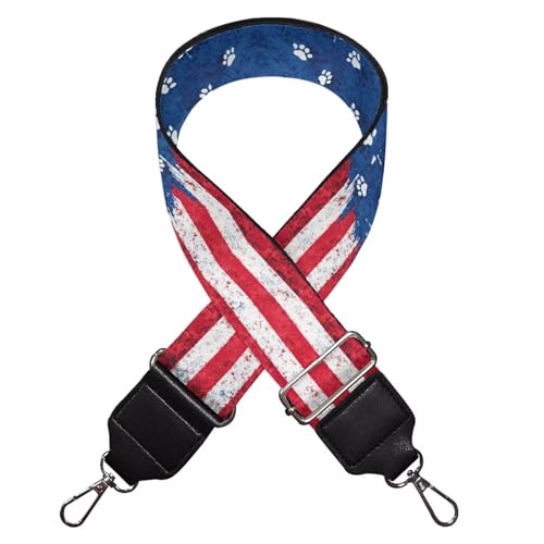 Image of Talayituse Dog Paw American Flag Print Shoulder Strap Wide Purse Bag Strap Adjustable Replacement Belt Luggage Crossbody Shoulder Bag Strap for Women Girls