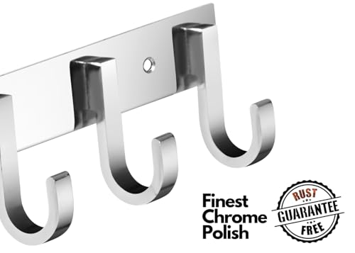Image of Stainless Steel Cloth Hanger for Wall, Clothes Hook Hangers Door Mount, Bathroom Hooks for Hanging Towel, Wall Mounted Shirt Hangers, Dress Holder Hooks - 6 Pin-XL, Pack of 3, Silver