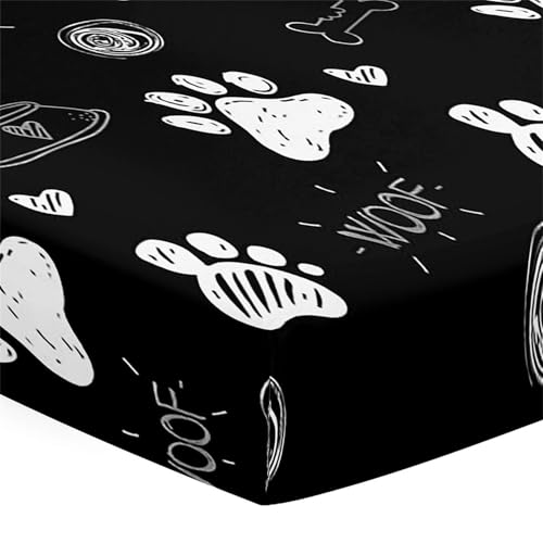 Morbuy Spannbettlaken Babybett, Mehrfarbige Pfotenabdrücke Spannbettlaken Kinderbett, Spannbettlaken für Kinderbett, Stubenwagen Bezug Kinderwagen Matratzenbezug für Neugeborenes (Schwarz,95x65cm)