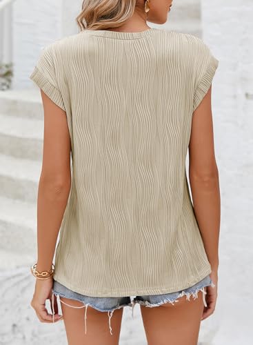 EVALESS Womens Short Sleeve Textured Tops Crewneck Knit Solid Loose Casual Basic T Shirts Tee Blouses