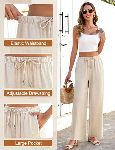 Image of Linen Pants for Women Flowy Palazzo Pants Boho High Waist Wide Leg Trousers Summer Beach Vacation Outfits 2026