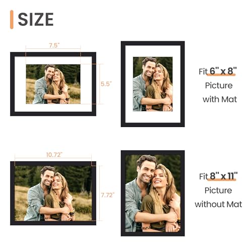 Image of upsimples 8x11 Picture Frame, Display Pictures 6x8 with Mat or 8x11 Without, Wall Hanging Photo Frames, Black, 1 Pack