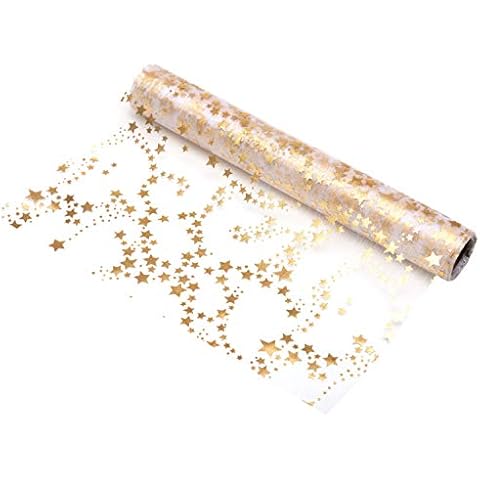 Camino de mesa 100% Mosel con estrellas doradas de organza Cover