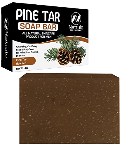 Pine Tar Soap for Men, 4oz Scented Pure Pine Tar Bar Soap for Man – All Natural Cleansing Body Wash & Face Cleanser for Itchy Skin, Eczema, Psoriasis – Manly Smelling Skincare Handcrafted in the USA
