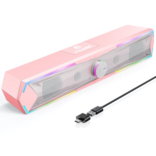 Tylubio Computer Speakers for Pc Desktop with Clear Sound Flowing LED PC Speaker for Computer Desktop Laptop Monitor Bluetooth & USB Input - Pink