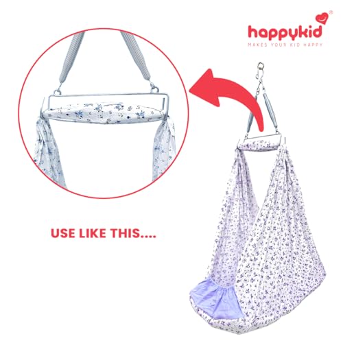 Image of Happykid Baby Cradle Set | Durable Cotton Cloth, Mosquito Net, Spring, Triangle and Window Hanger (Silver, Triangle Hanger)