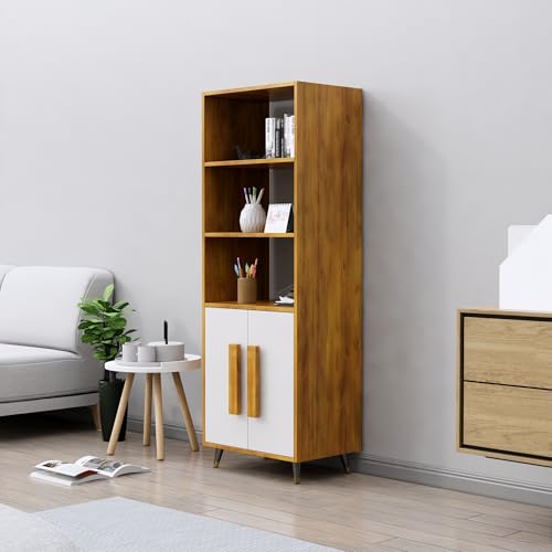 Image of Bniture Book Shelf Wooden | Engineered Wood Bookshelf for Home with 2 Door & 3 Shelf | Multipurpose Open Book Shelf Stand for Library, Study Room & Living Room | Giant Wood & Frosty White