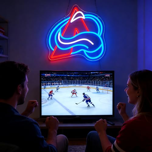 Image of Ice Hockey Neon Sign for Wall Decor Dimmable Ice Hockey Team Logo LED Neon Light Sign Sports Signs for Man Cave Bar Club Party Teens Room Bedroom Gym Gifts for Men Fans Teens Size 13.8*13.4in(FMCP372)