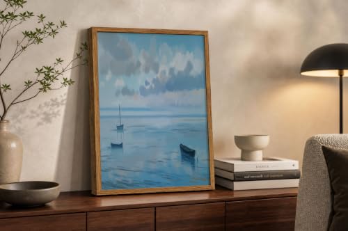 CDXNORA Impression sur Toile Bleu, Sans cadre Réalisme Peinture À L'Huile Image Tableau Decoration Murale pour salon, Mer Bateau peinture sur toile pour...