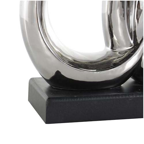 Escultura decorativa familiar de cerámica plateada con base rectangular negra miniatura 4