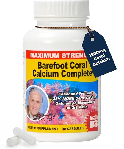 Barefoot Coral Calcium Complete 90 Count - Coral Calcium 1500mg Capsules - Bone Health - 72 Trace Minerals Calcium Magnesium & Vitamin D3 - Developed by Bob Barefoot