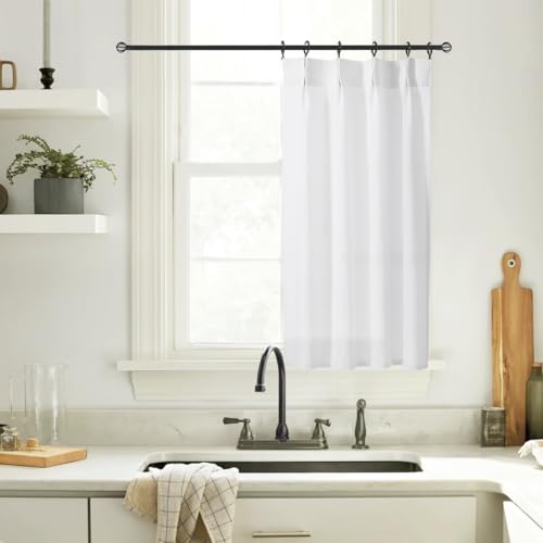 White Small Kitchen Curtains 32 Inch Length Sheer Linen Cafe
