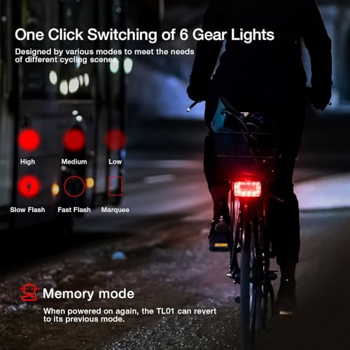 Feu arrière de vélo 6 modes d'éclairage avec coque en aluminium robuste