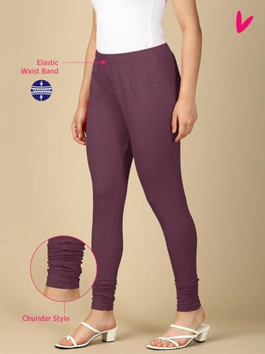 Image of Lux Cozi PYNK Solid Premium Cotton Lycra Churidar Leggings for Women | Regular Fit Elastic Waist Full Length Women Leggings | Free Size