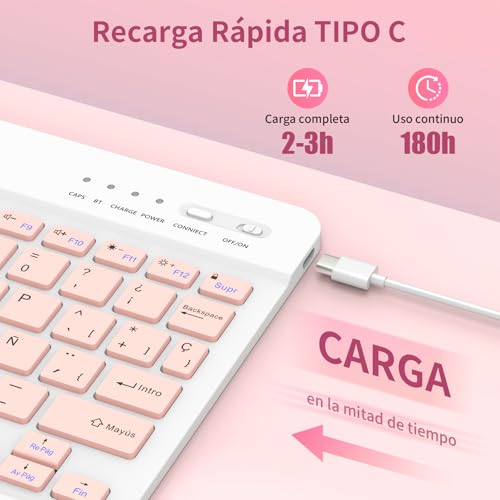 Teclado Bluetooth iPad 10ª generación funda magnética extraíble rosa QWERTY 3