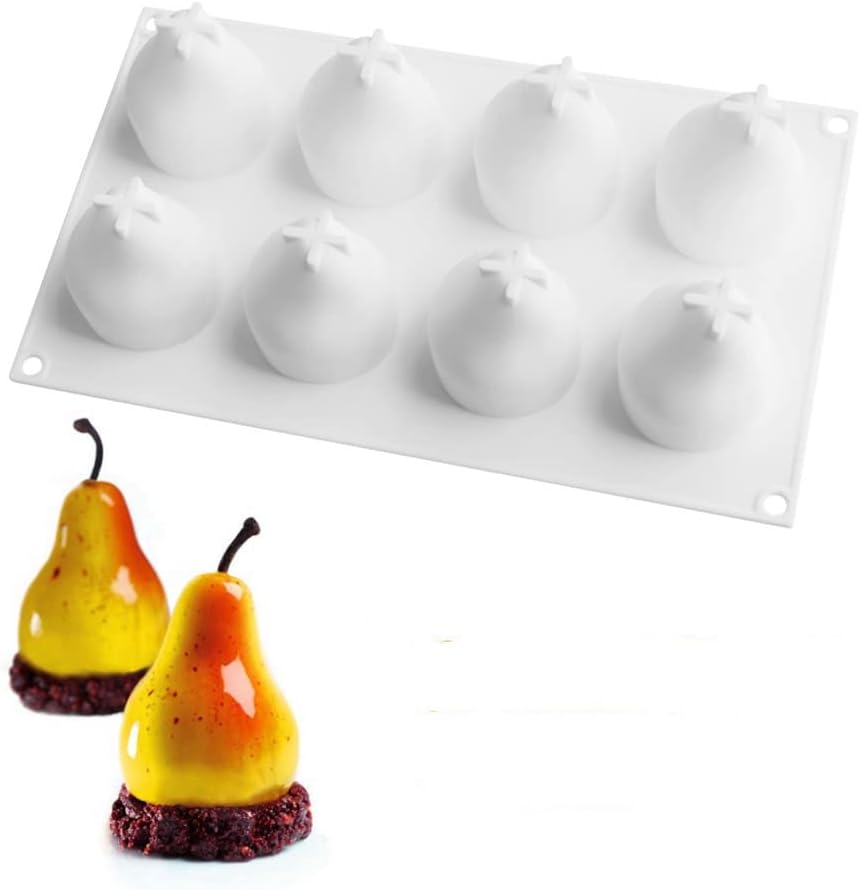 Silicone Mold Dessert Silicone Cake Mold For Baking Fondant Mould Fruit Shape Sugar Candy Jelly Bakeware Chocolates Mould (Pear E_11.68x6.84x3.2 inch)