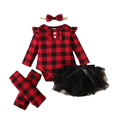 Image of Kucnuzki Newborn Baby Girl Clothes Toddler Long Sleeve Ruffle Romper Top Infant Skirt Set Little Girl Overall Dress