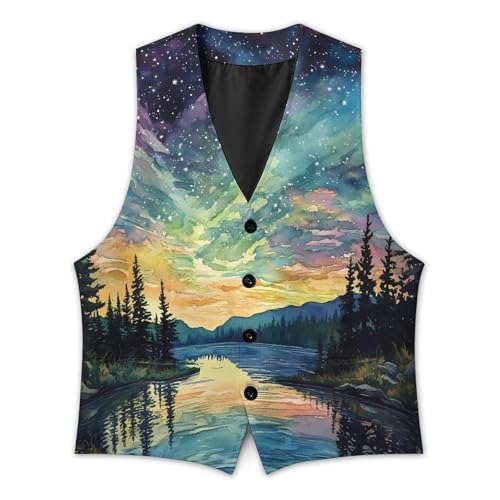 Aurora Starry Sky Night Formal Suit Vest for Men with Pockets for Business Casual Dress Tuxedo Slim Fit2