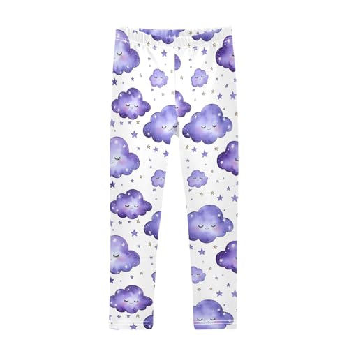 Lovely Simple Purple Cloud Pattern Girls Leggings Soft Comfortable Athletic Leggings Dancing Pants for 4-10 Years